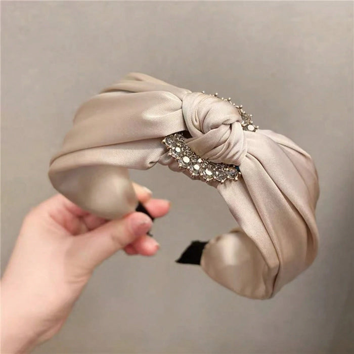 Shein 1 Diadema de tela lisa con decoración de diamantes de imitación, estilo nudo, borde ancho
