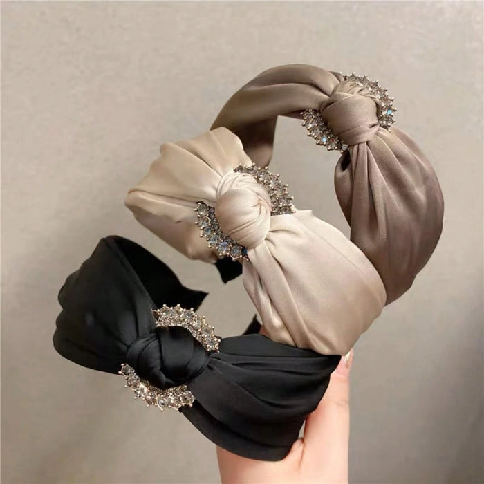 Shein 1 Diadema de tela lisa con decoración de diamantes de imitación, estilo nudo, borde ancho