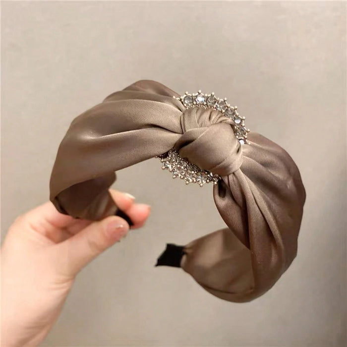Shein 1 Diadema de tela lisa con decoración de diamantes de imitación, estilo nudo, borde ancho