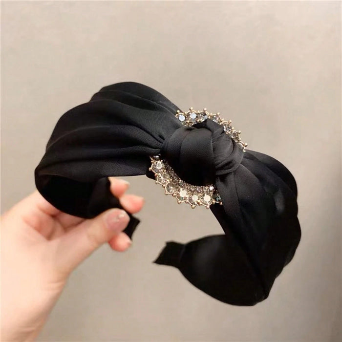 Shein 1 Diadema de tela lisa con decoración de diamantes de imitación, estilo nudo, borde ancho