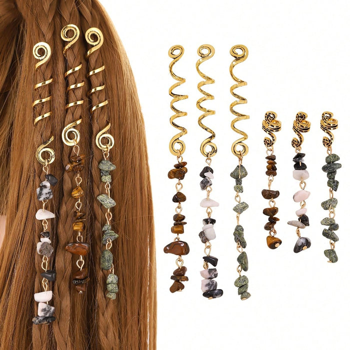 Shein 6 piezas Cuentas de piedra natural con forma de serpiente espiral para rastas, con ganchos