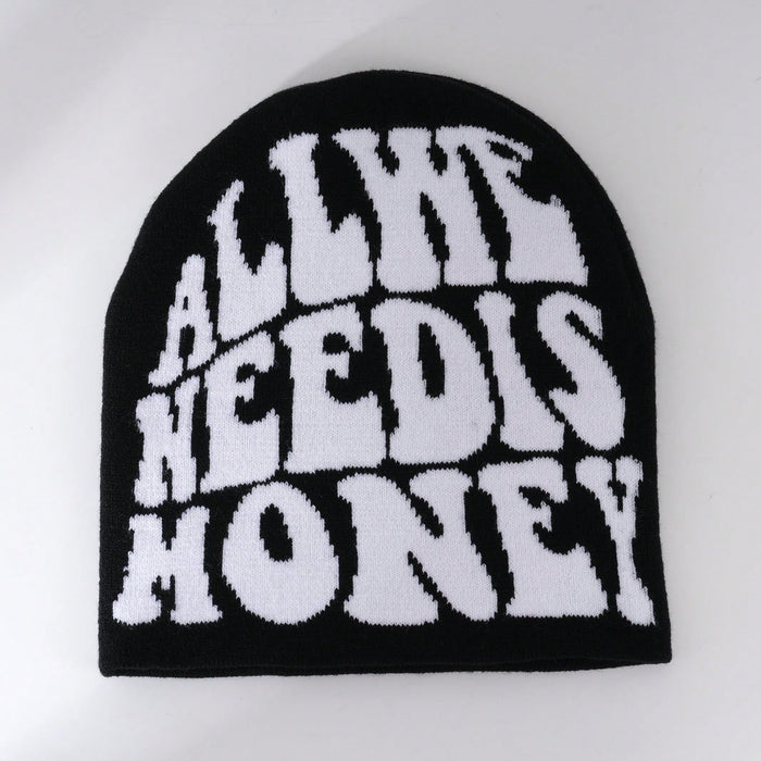 1 Pieza Gorro Unisex Negro Y Blanco Con Estampado De Dibujos Animados Con Letreros