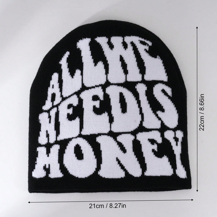 1 Pieza Gorro Unisex Negro Y Blanco Con Estampado De Dibujos Animados Con Letreros
