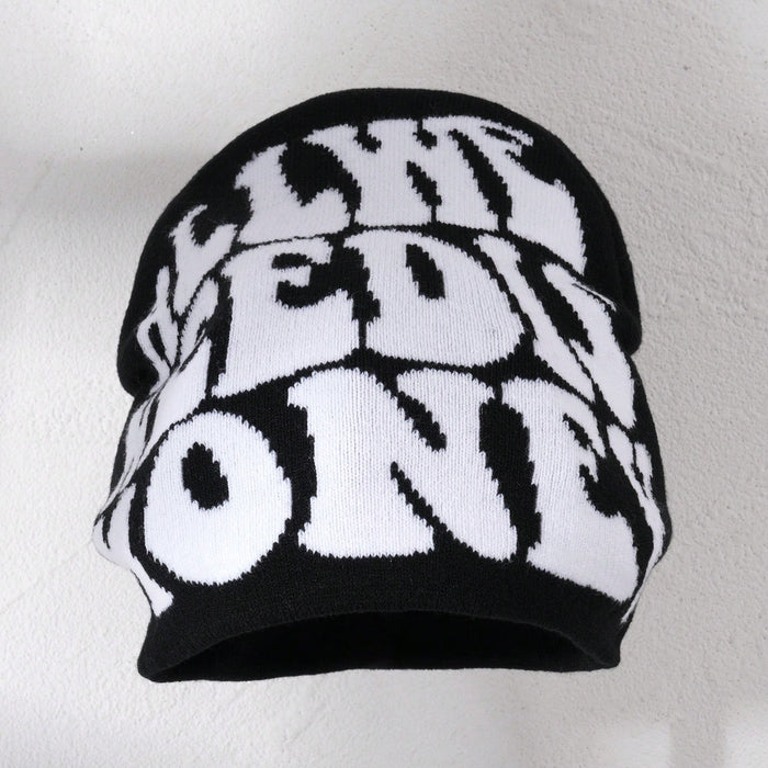 1 Pieza Gorro Unisex Negro Y Blanco Con Estampado De Dibujos Animados Con Letreros