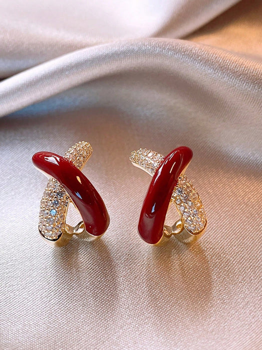 SHEIN Pendientes De Aguja Con Estilo Coreano Ins Con Cruz Roja