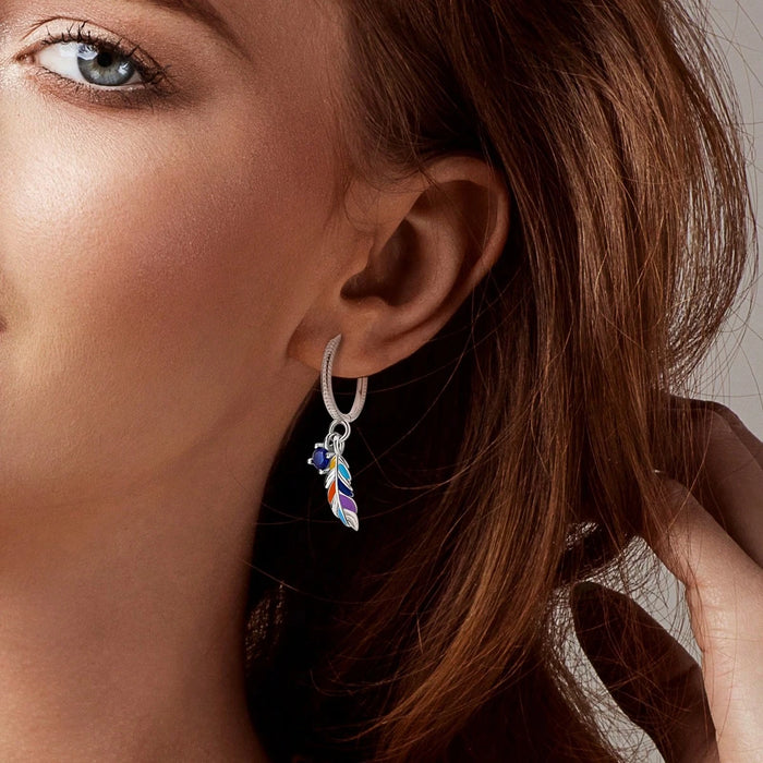 1 par de pendientes de atrapasueños con alas y plumas esmaltadas de colores bohemios