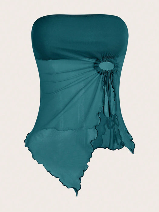 SHEIN ICON Top corto sin tirantes de unicolor de verano para mujer