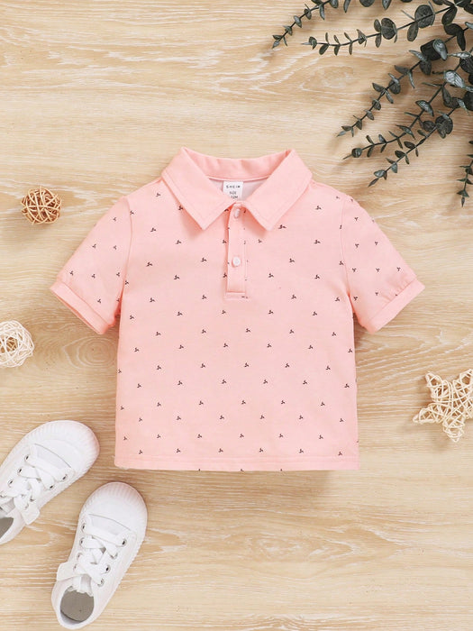 SHEIN Polo de punto suave para bebé niño con estampado de molino de viento y mangas cortas