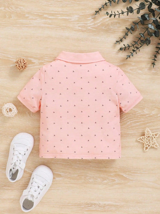SHEIN Polo de punto suave para bebé niño con estampado de molino de viento y mangas cortas