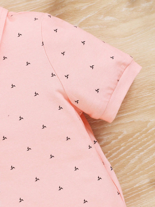SHEIN Polo de punto suave para bebé niño con estampado de molino de viento y mangas cortas
