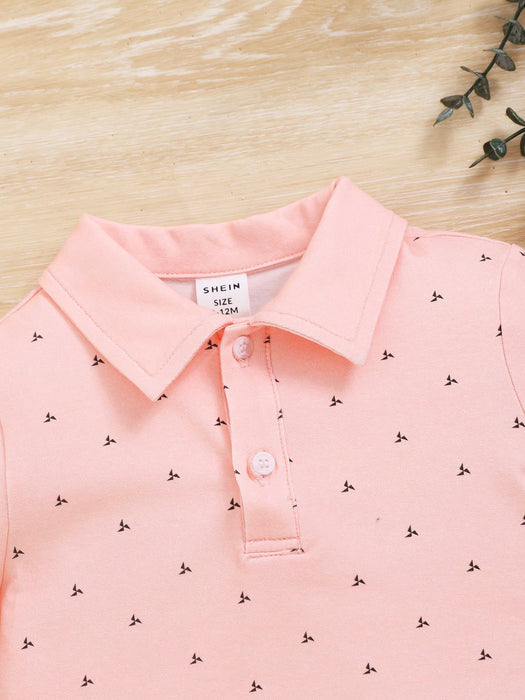 SHEIN Polo de punto suave para bebé niño con estampado de molino de viento y mangas cortas