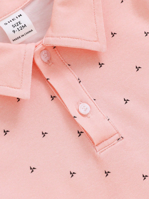 SHEIN Polo de punto suave para bebé niño con estampado de molino de viento y mangas cortas