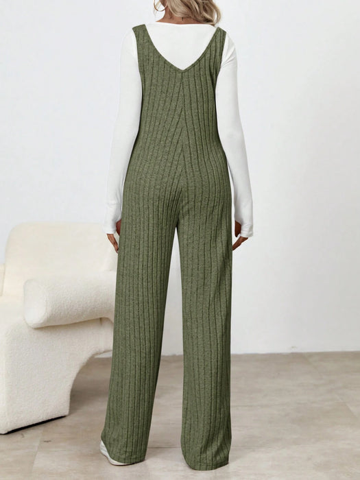 SHEIN Mono Premamá De Pierna Ancha De Canalé De Color Liso