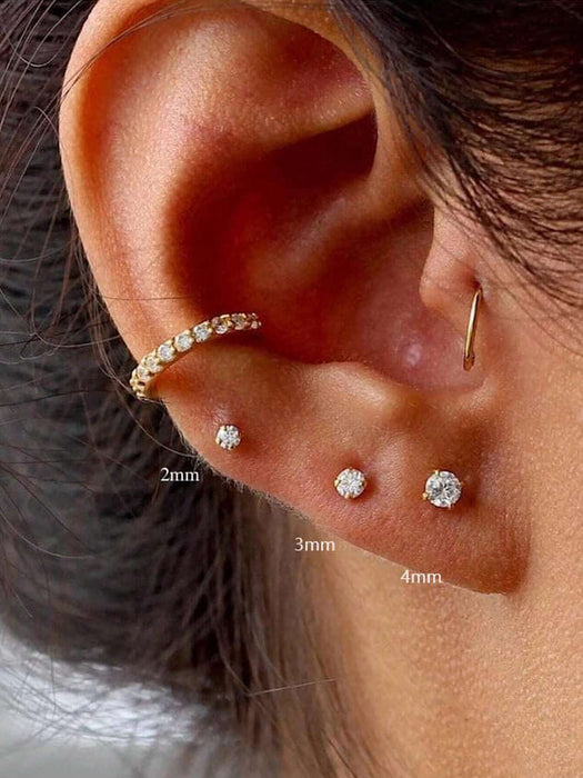 1 Par de Pendientes de botón brillantes de acero inoxidable con parte posterior plana