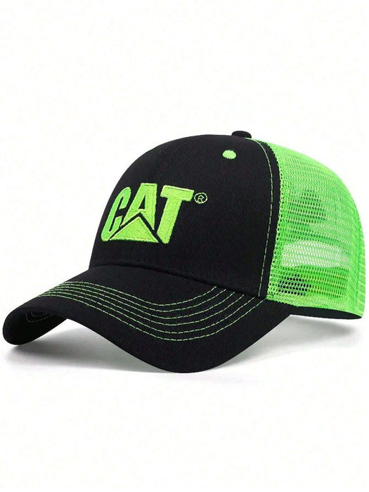 1 gorra de camionero unisex con bordado de moda, visera ajustable de malla ligera y transpirable
