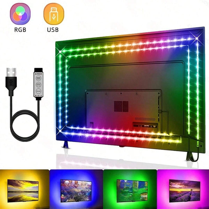 Shein 1 tira de luces LED RGB de 2m para TV y fondo de ordenador con fuente de alimentación USB de 5 V y control de 3 botones (sin mando a distancia)