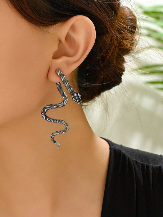 Shein 1 par de pendientes únicos con textura de serpiente minimalistas, delicados y creativos