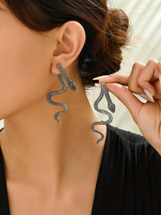 Shein 1 par de pendientes únicos con textura de serpiente minimalistas, delicados y creativos