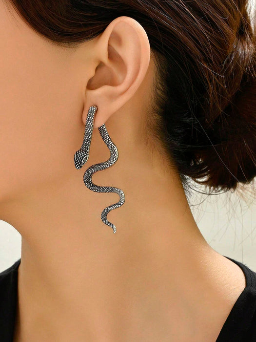 Shein 1 par de pendientes únicos con textura de serpiente minimalistas, delicados y creativos