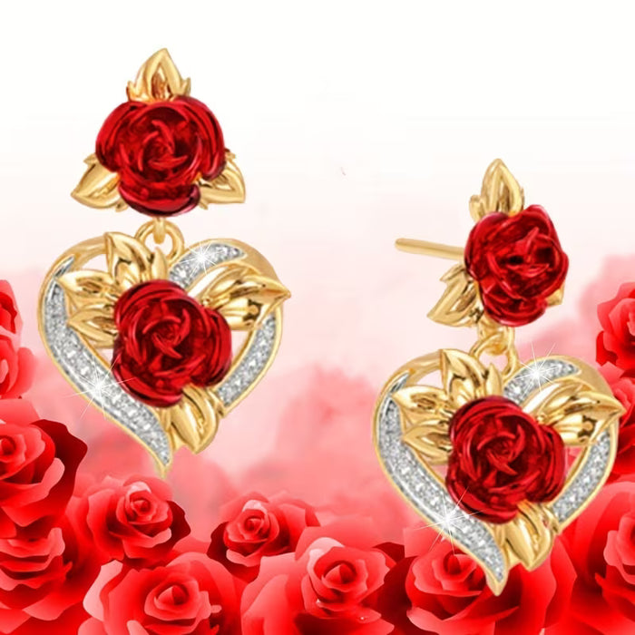 Set de 3 Joyas Románticas de Moda que Incluyen Collar con Colgante de Flor de Rosa y Aretes