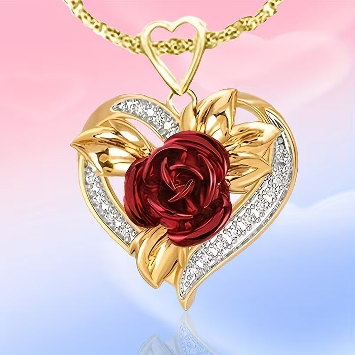 Set de 3 Joyas Románticas de Moda que Incluyen Collar con Colgante de Flor de Rosa y Aretes