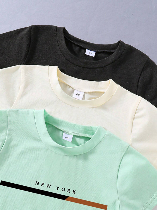 Shein Conjunto de 3 camisetas de manga corta con estampado de letras para niño
