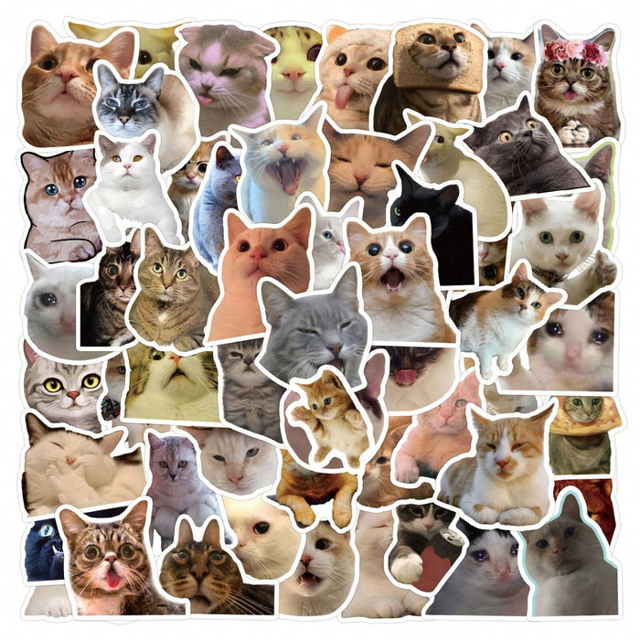 SHEIN 50 PIEZAS Pegatinas de gatos lindos, pegatinas de memes de gatos graciosos