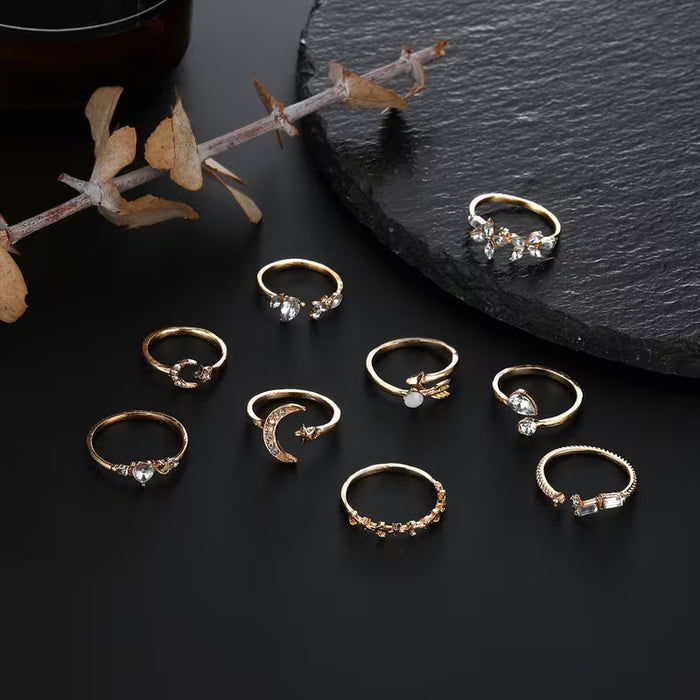 9/PC Anillos Amor Mariposa Estrella Luna Set Imitación