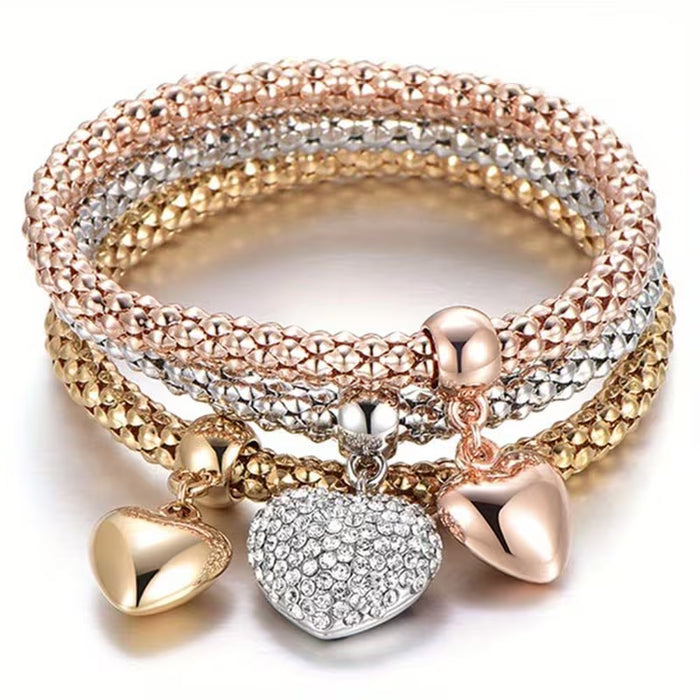 Juego de 3 Piezas: Pulsera de Cadena de Maíz en Oro, Plateado y Rosa Dorado