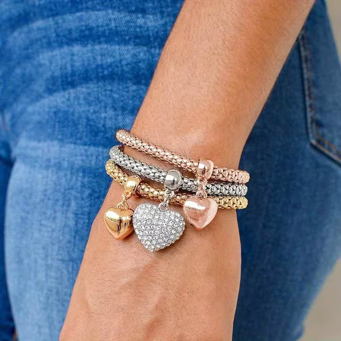 Juego de 3 Piezas: Pulsera de Cadena de Maíz en Oro, Plateado y Rosa Dorado