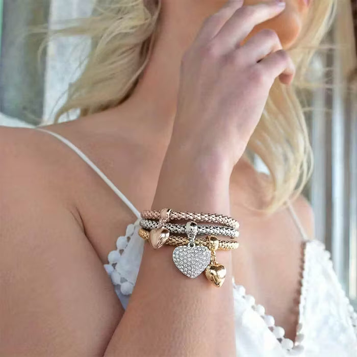 Juego de 3 Piezas: Pulsera de Cadena de Maíz en Oro, Plateado y Rosa Dorado
