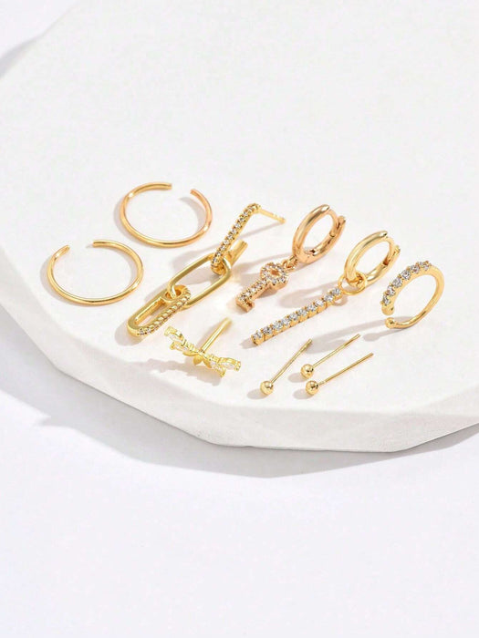 SHEIN Un Conjunto De 10 Piezas De Brillantes Pendientes De Cadena De Cristal