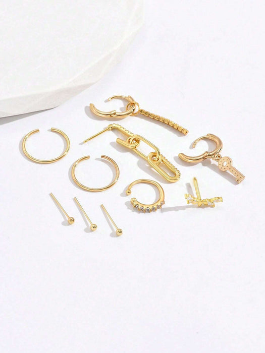 SHEIN Un Conjunto De 10 Piezas De Brillantes Pendientes De Cadena De Cristal