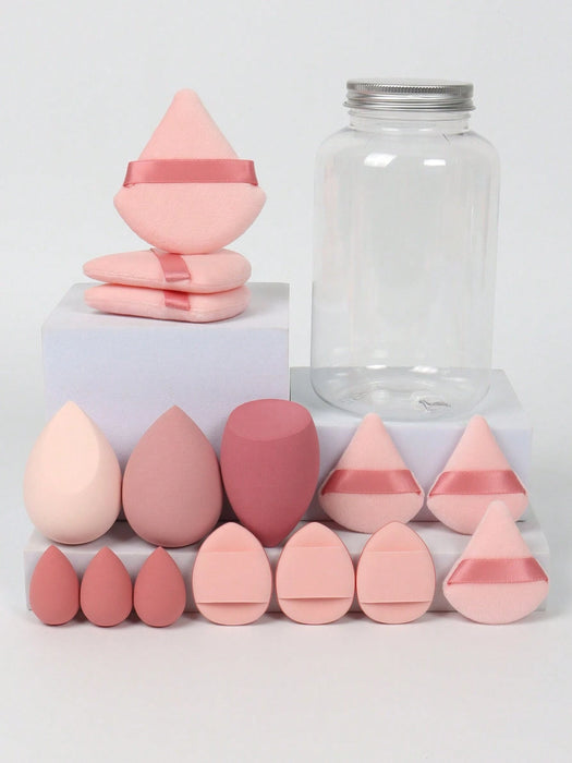 Shein Set de 15 esponjas de maquillaje con tarro de almacenamiento