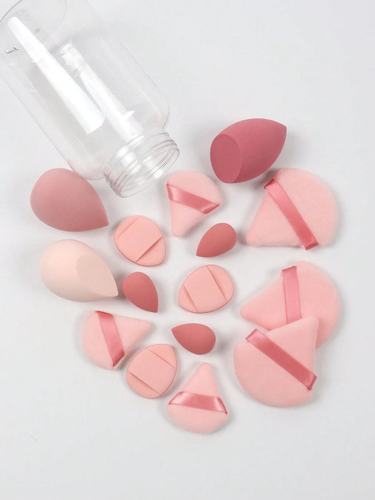 Shein Set de 15 esponjas de maquillaje con tarro de almacenamiento