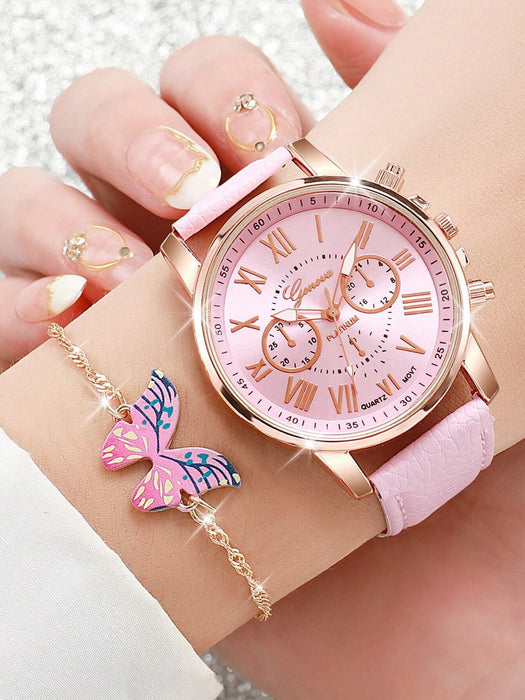 SHEIN Reloj de pulsera de cuarzo con esfera de escala romana de tres ojos