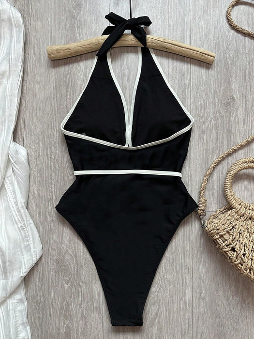 SHEIN Traje de baño de una pieza tipo camisola blanco oficial de Polovedo