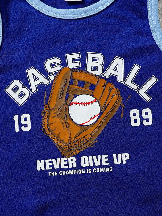 SHEIN Playful Pals Baby Boy Conjunto de 3 piezas casual deportivo de béisbol con estampado gráfico de eslogan sin mangas