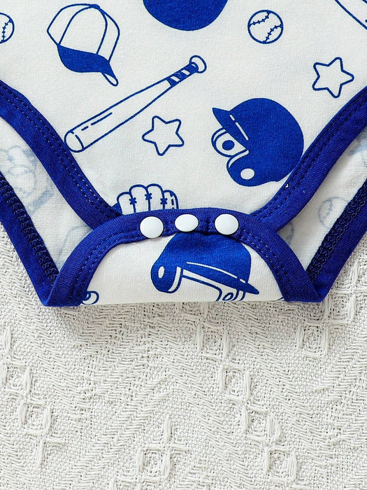 SHEIN Playful Pals Baby Boy Conjunto de 3 piezas casual deportivo de béisbol con estampado gráfico de eslogan sin mangas
