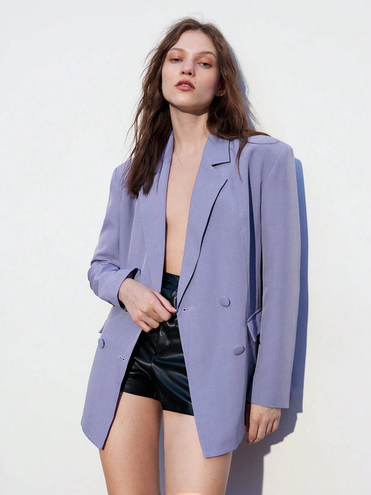 SHEIN Chaqueta de traje Maija de doble botonadura, color liso y corte amplio