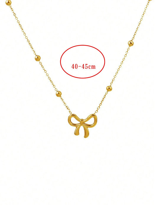 SHEIN 1 pieza Collar con colgante de lazo de acero inoxidable dorado