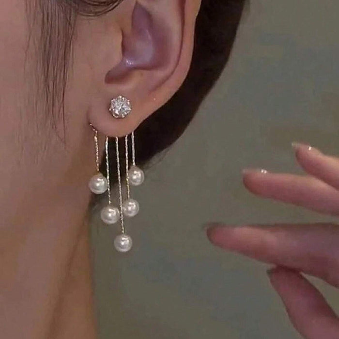 SHEIN 1 pieza Pendientes de perlas con borla de estilo largo de botón elegantes para mujer