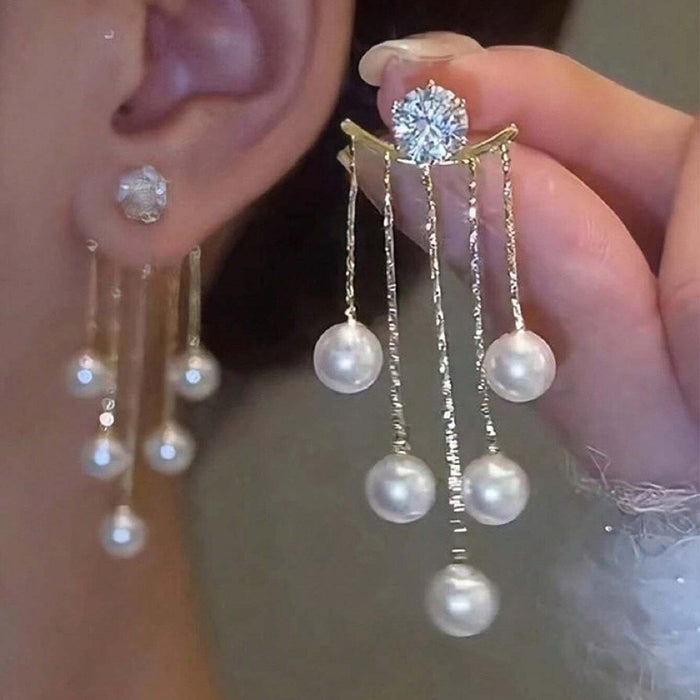 SHEIN 1 pieza Pendientes de perlas con borla de estilo largo de botón elegantes para mujer