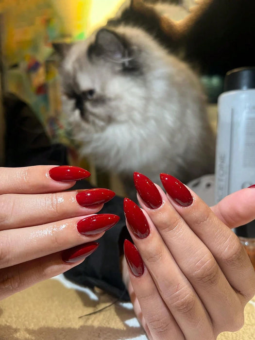 Shein 24 Uñas Postizas Medianas de Forma Almendrada con Pegamento color rojo