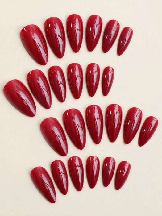 Shein 24 Uñas Postizas Medianas de Forma Almendrada con Pegamento color rojo