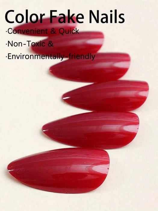 Shein 24 Uñas Postizas Medianas de Forma Almendrada con Pegamento color rojo