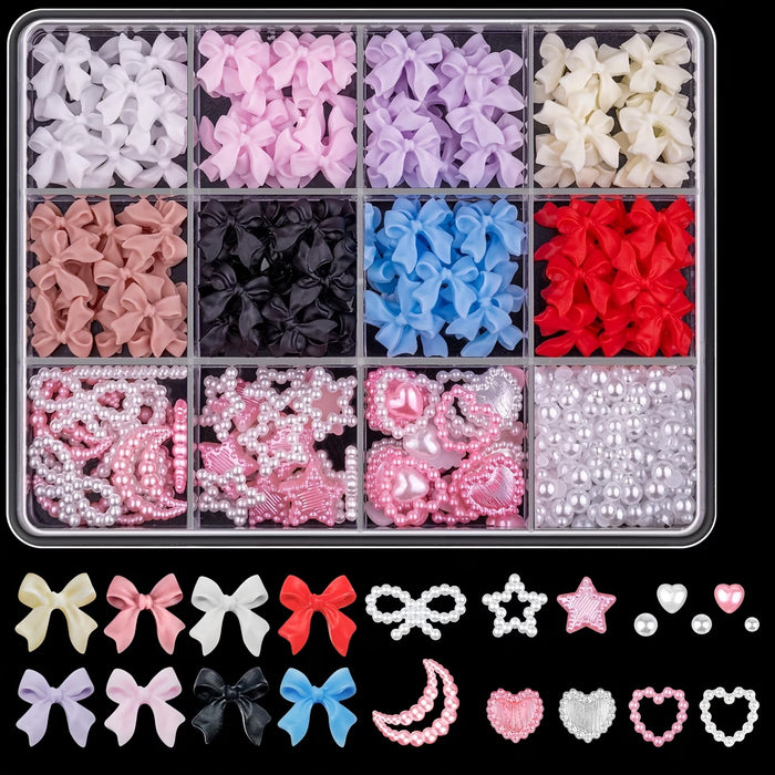 500pcs de Resina de Estrellas, Corazones y Lazos Perfectos para Arte de Uñas y Manualidades
