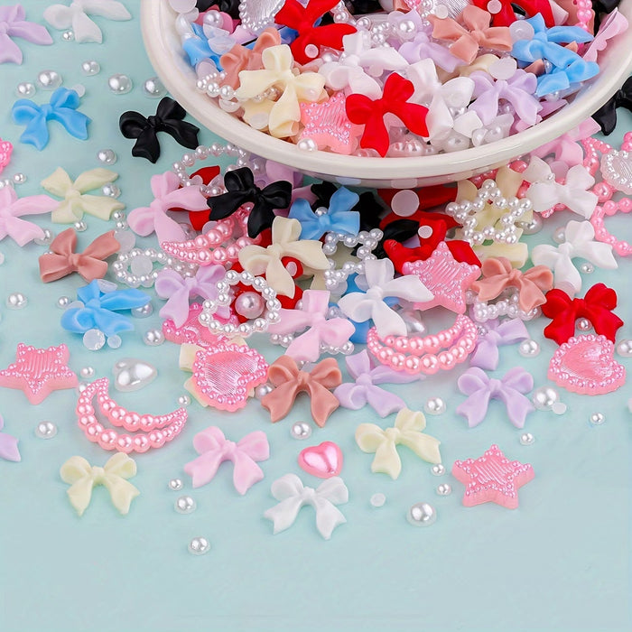 500pcs de Resina de Estrellas, Corazones y Lazos Perfectos para Arte de Uñas y Manualidades