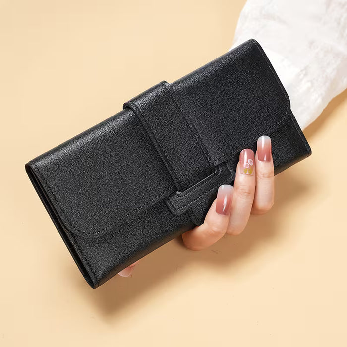 Monederos largos para mujer, billeteras con hebilla de Metal, billeteras simples