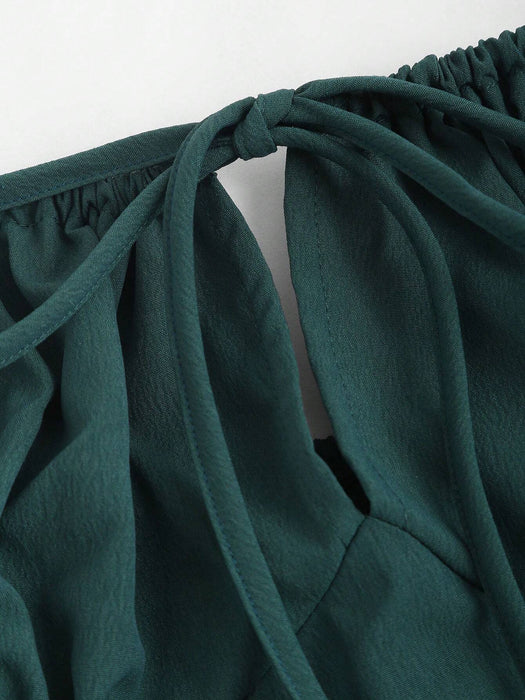 Shein Vestido largo de verano Sweetra de color liso con hombros descubiertos y abertura alta